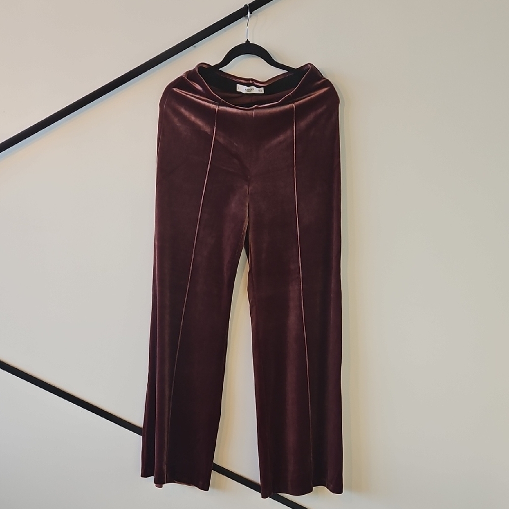 Mango Velour Burgundy Wide Leg Pants